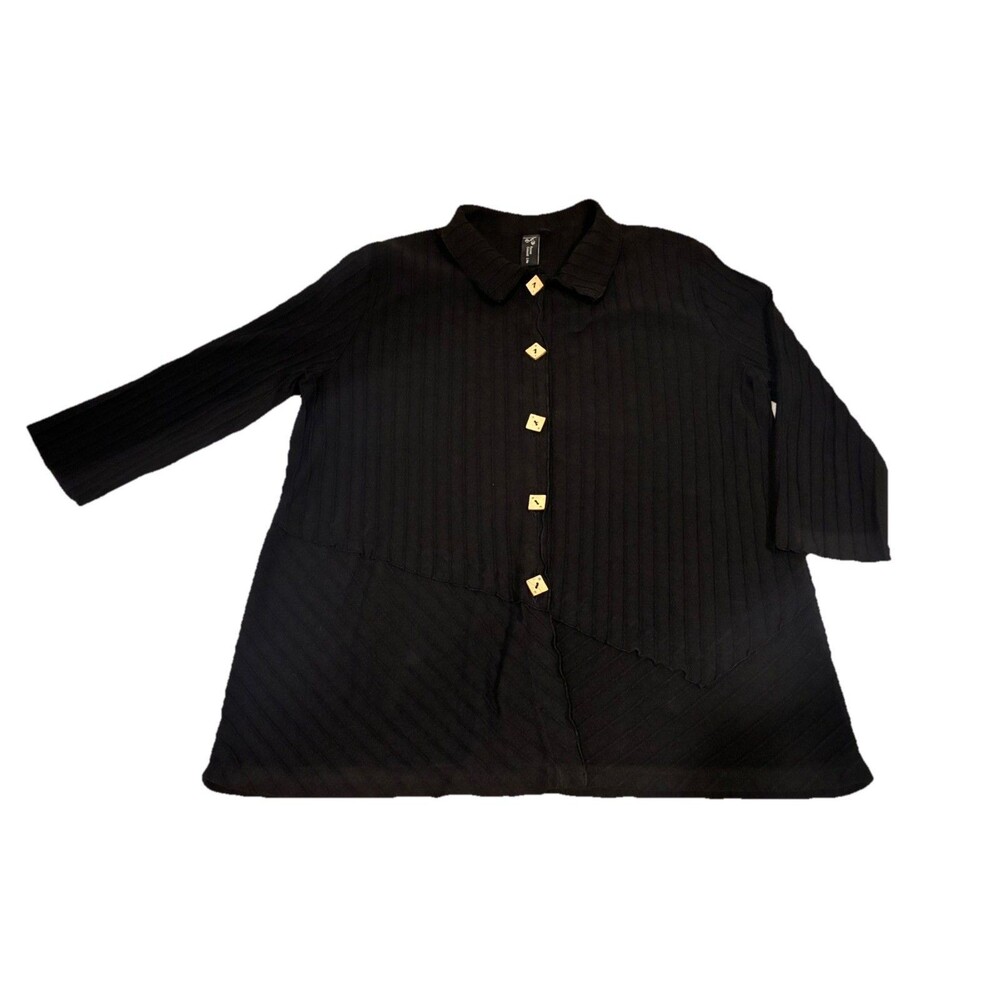 FOCUS CASUAL LIFE Black Ridged Knit BUTTON SHIRT Women Large Goth Pirate Grunge